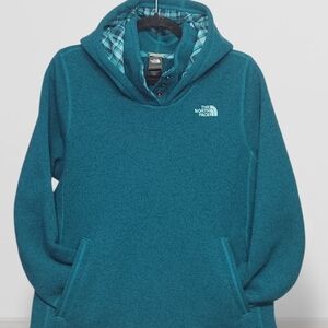The North Face Teal Hoodie with Plaid Lining